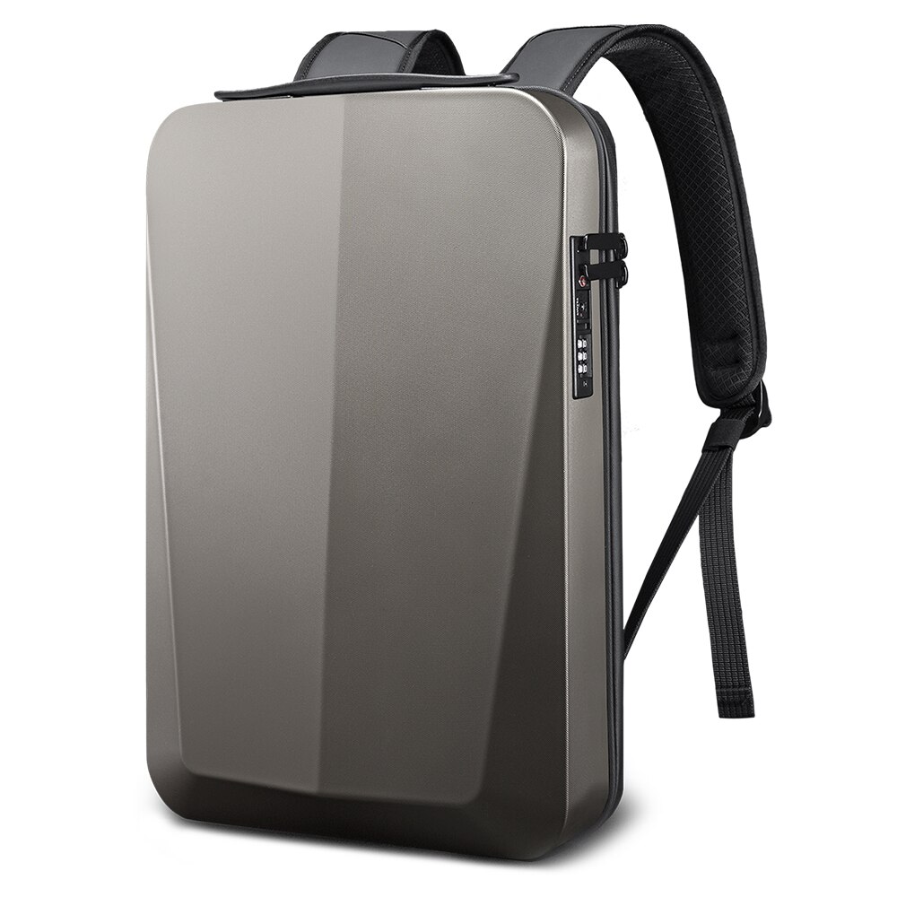 Street Wear Backpacks Slim Hard Shell Men's Business Shoulder Backpack Laptop bag USB Multi Layer Storage Waterproof Bag: Titanium gold