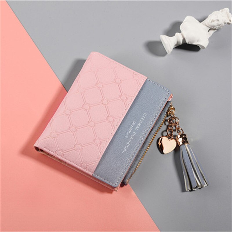 DEABOLAR Brand Sweet Women's Tassel Mini Zipper Wallet Pink Hasp Slim Card Holder Purse for Women: pink