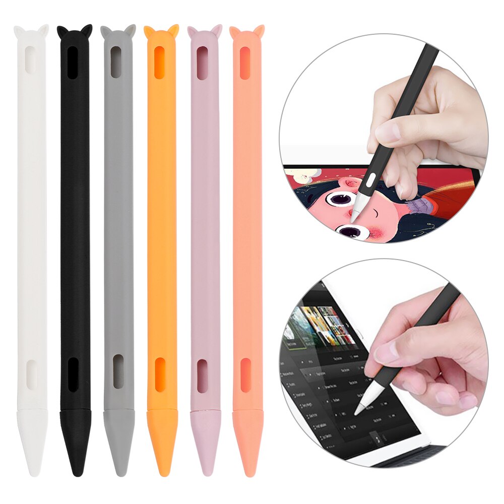 Cute Cat Ear Anti-scroll Silicone Protective Pouch Cap Holder Nib Cover Protective Case Skin For Apple Pencil 1 2 Tablets Pen Co