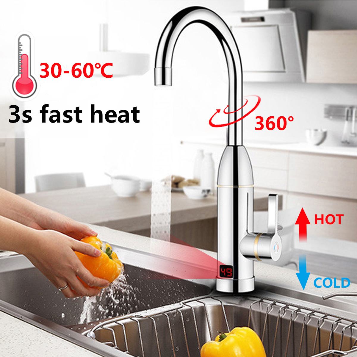 3000W Electric water faucet instant heating kitchen water rapid heating water heater home shower bath small kitchen treasure