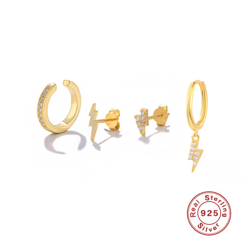 Ohrringe mit türkisfarbenen nieten und blitzmotiven von canner cz für damen, 925 silberne huggies-ohrringe, trend-creolen, schmuck von brincos: 8