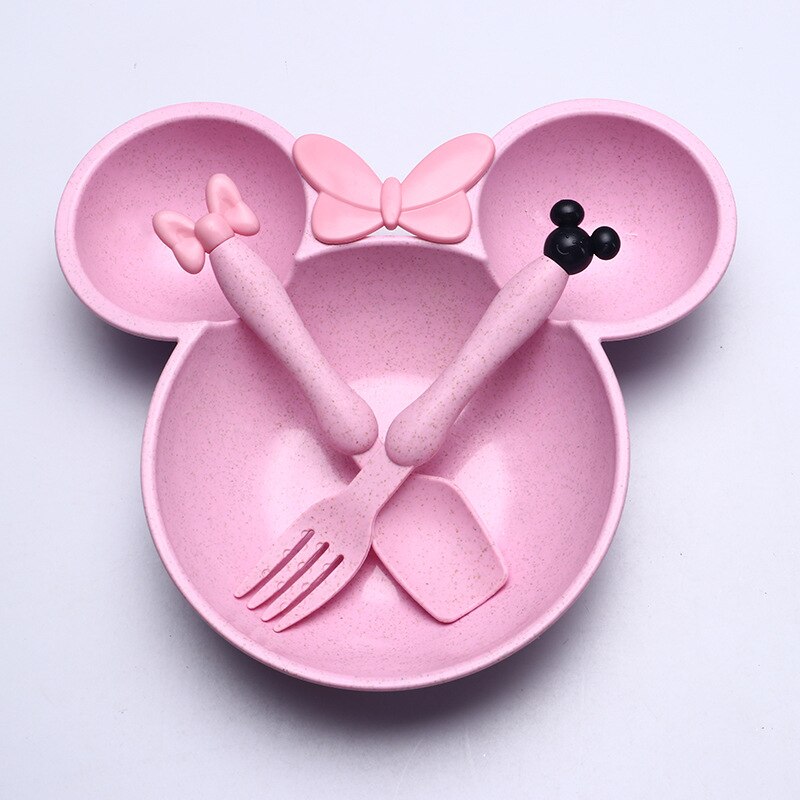 Tarwe Stro Baby Diner Kom Kinderen Cartoon Servies Set Kid Diner Plaat Baby Training Kom Lepel Vork Set: 03