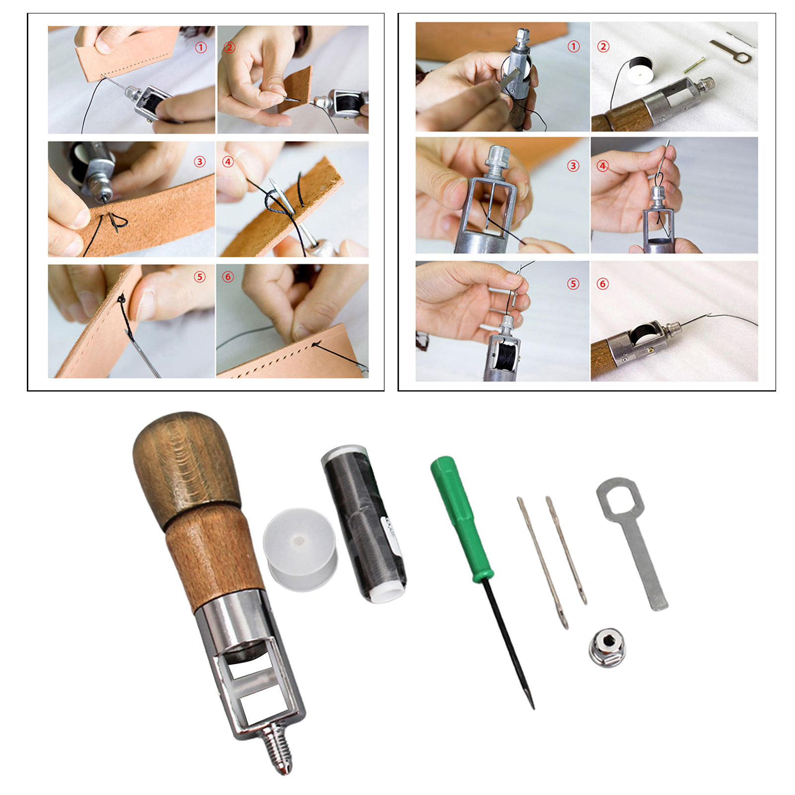 8pcs Handmade Sewing Awl Kit Hand Stitcher Stitching Craft Shoe Repair Needles Thread Tools Kit Heavy Fabrics Canvas