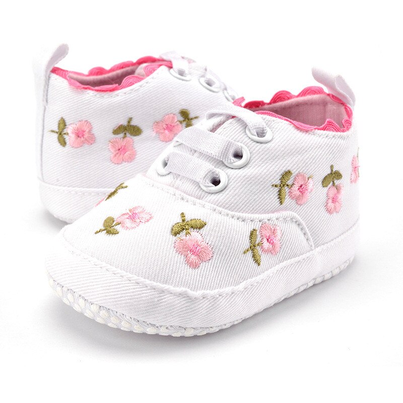Zapatos de encaje bordado Floral para bebé niña, calzado de algodón suave, zapatos infantiles para primeros pasos