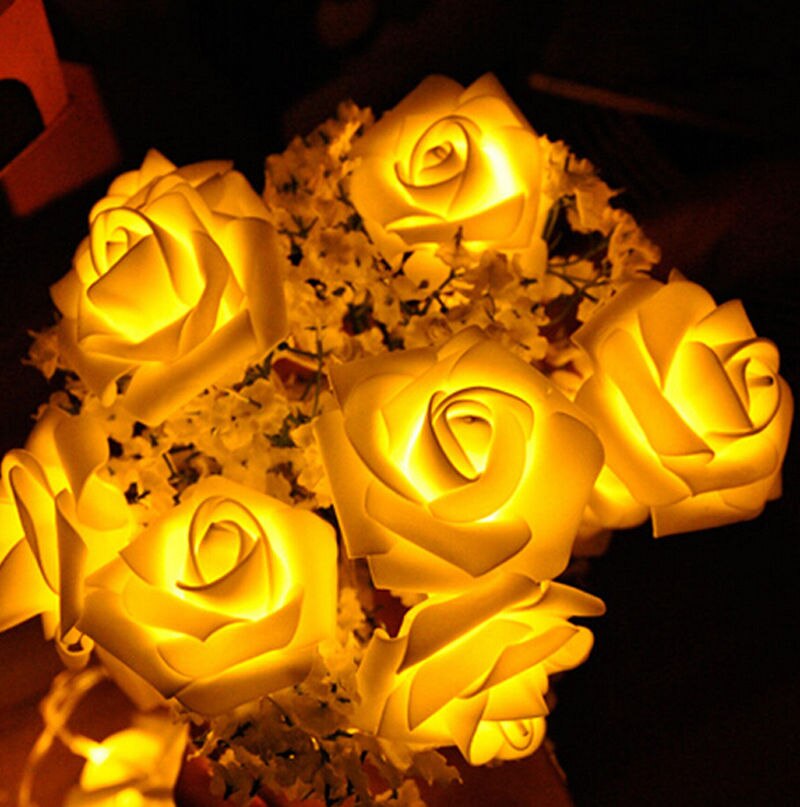 2.5M LED Rose Flower String Lights Foam Rose Flower Garland Fairy Lights For Valentine's Day Wedding Garden Xmas Decor lantern: yellow