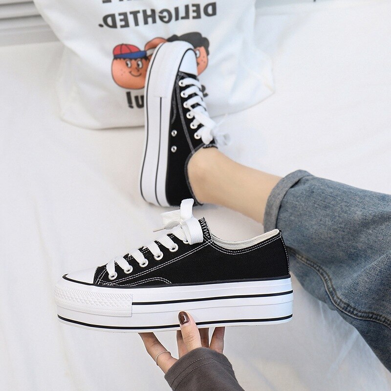 Canvas Dames Schoenen Hoge Platform Sneaker Vrouw Casual Sneakers Dames Trainers Chunky Sneakers Vrouw Wandelschoenen