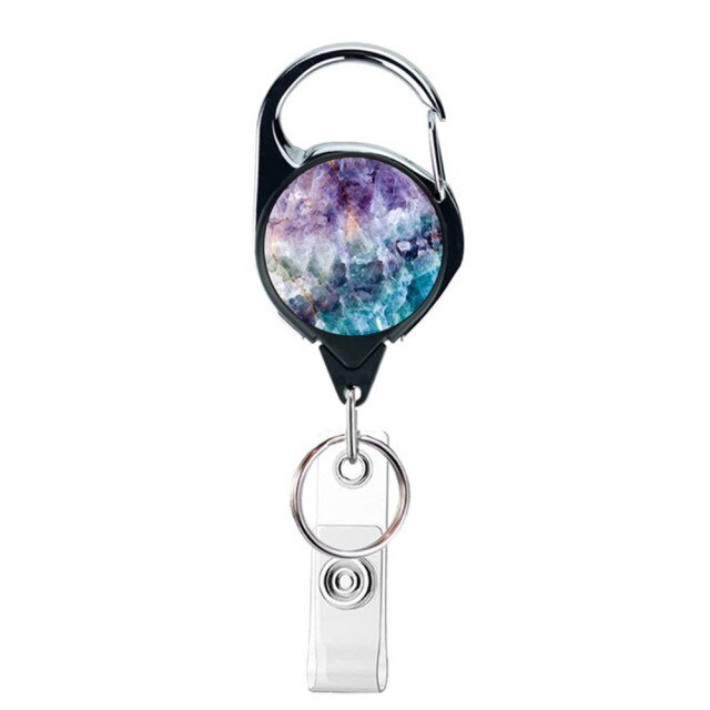 1 PIÈCES Rétro Mandala Boussole Corde Lanière D'insigne Clip Porte-clés Nom Porte-Étiquette Porte-clés Carte Enrouleur De Cordon Rétracter Tirer Porte-clés Recul: Purple marble