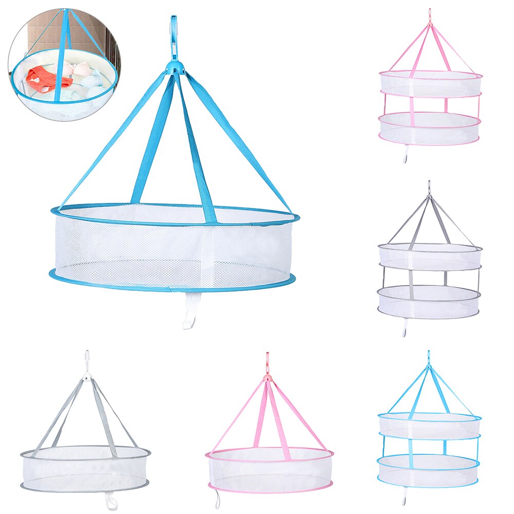 Single/Double Layer Drying Clothes Basket Socks Folding Hanging Mesh Rack Hanger