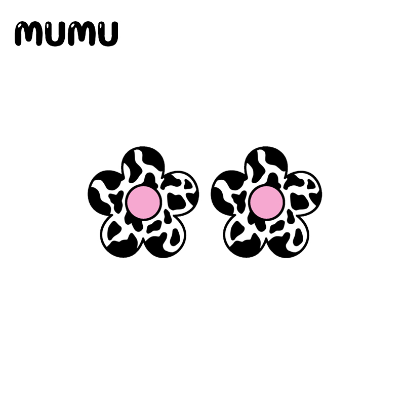 Koe Print Nageloorring Epoxyhars Sieraden Zwart Wit Acryl Oorbellen Handgemaakte Meisje: Licht Geel Goud Kleur