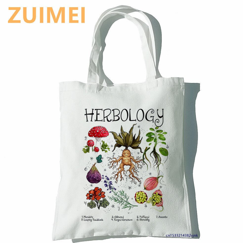 Tas Herbology Planten Grappige Cartoon Vrouwen Tassen Harajuku Gothic Canvas Draagtas Horror Cartoon Grote Capaciteit Shopper Tas Toevallige: CORAL