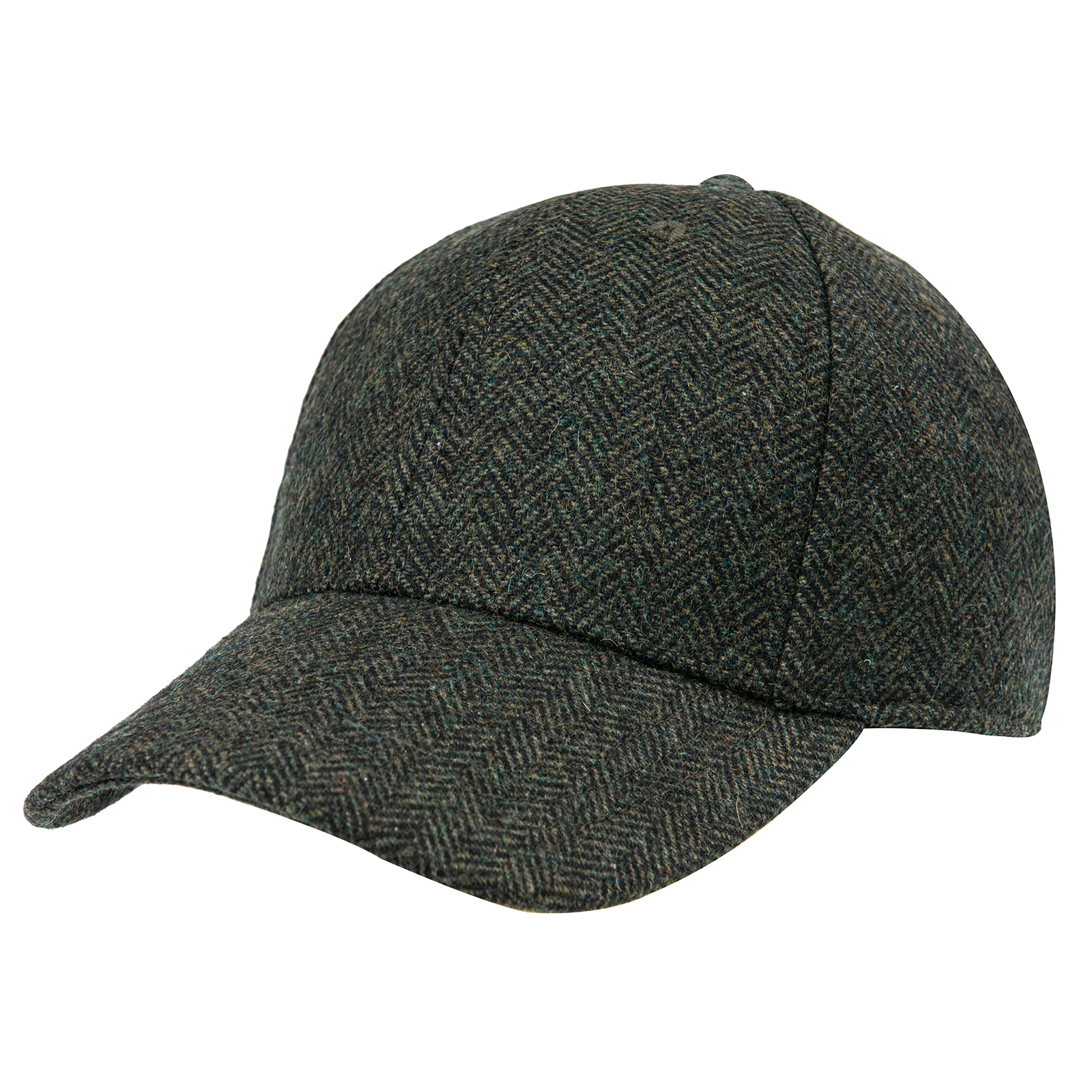 Botvela herrkeps i fiskbensmönstrad tweed, klassisk, åtsittande hatt i ullblandning , 835: M / Armégrön