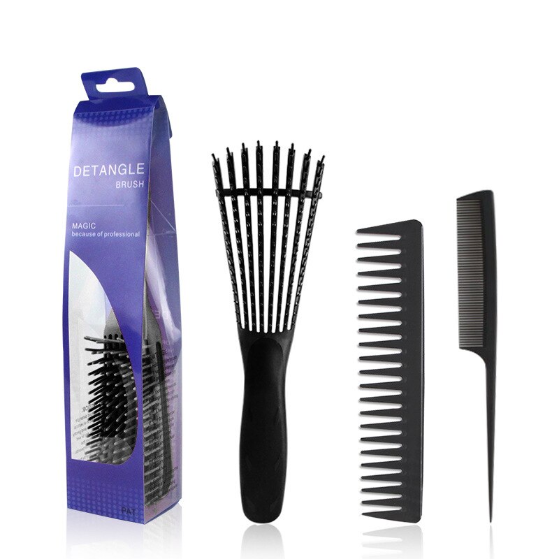 Yblntek dettangling hair hash hår kam sæt detangler hårbørste til krøllet hår barber tilbehør hårpleje styling værktøjer: 3 stk sort