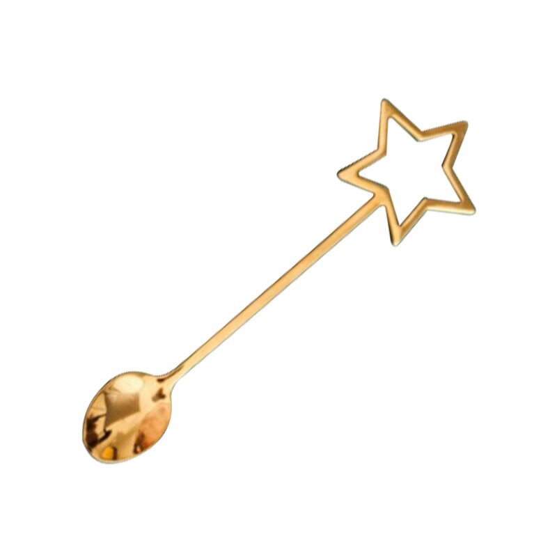 1Pcs Stars Spoon Handle Stainless Steel Coffee Spoons Simple Stirring Spoon Dessert Ice Cutlery Kitechen Gadget: Gold