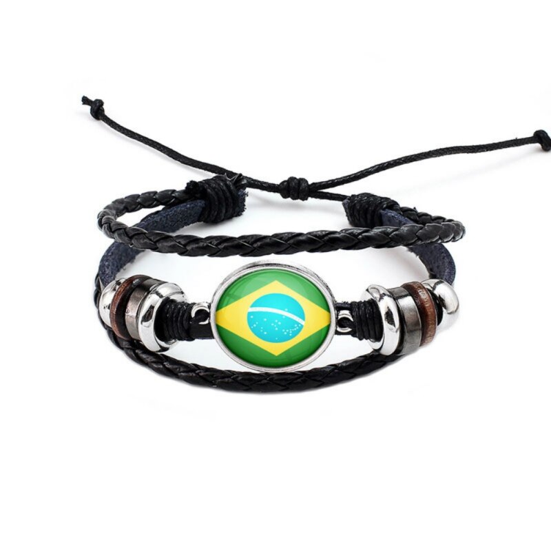 Football Team Logo Beads Multi-layered Bangle Jewelry Russian World National Flag Braided Rope Charm Punk: 2