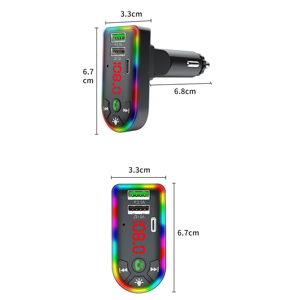 Bluetooth FM Transmitter F7 Colorful LED Backlight Wireless FM Radio Car Adapter Hands Free MP3 Player PD + 4.1A USB Charger