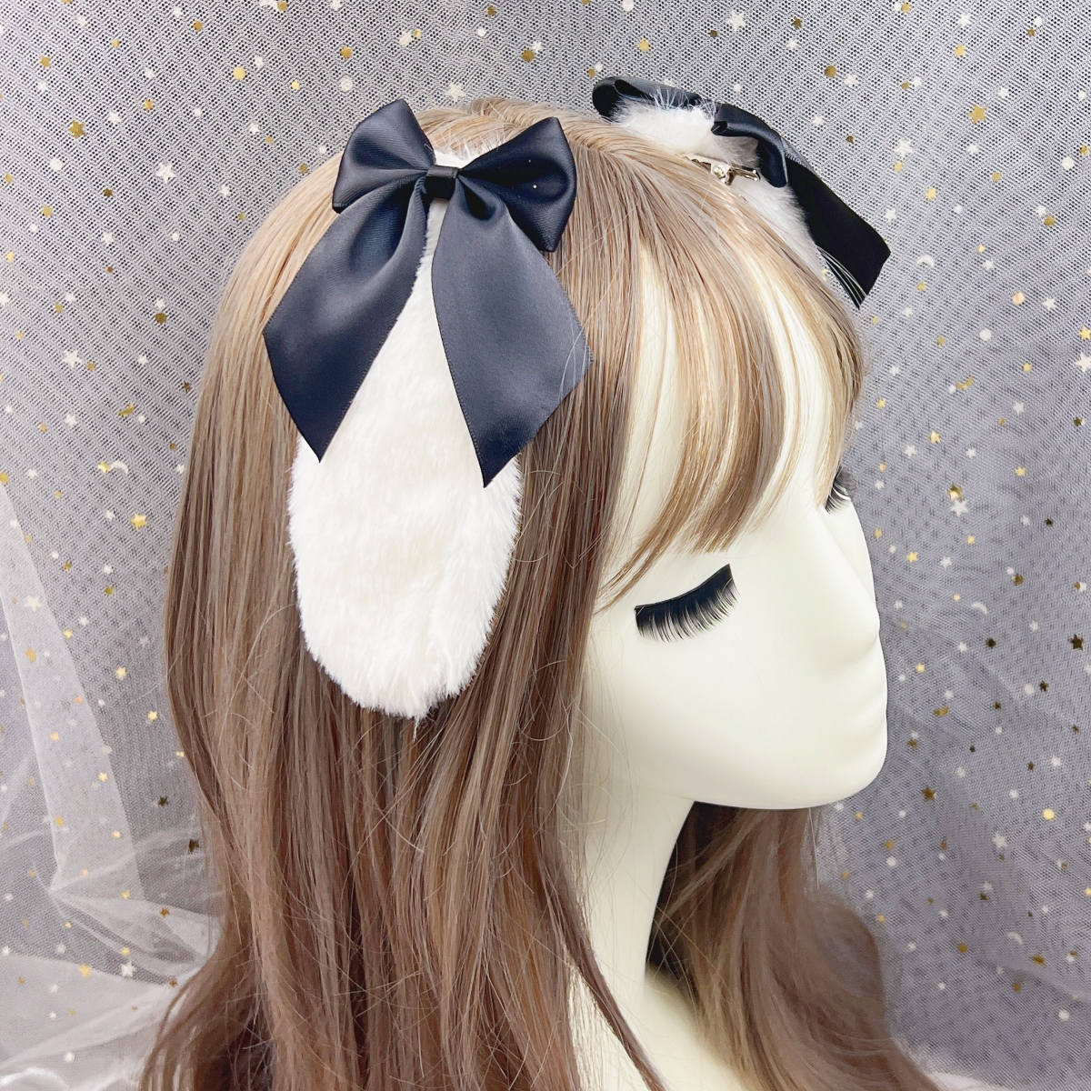 Rabbit Bunny Plush Lop Ears Kawaii Hair Clip Cute Hairpin Ribbon Bowknot Lolita Cosplay Women Girls Hair Accessories: Clear