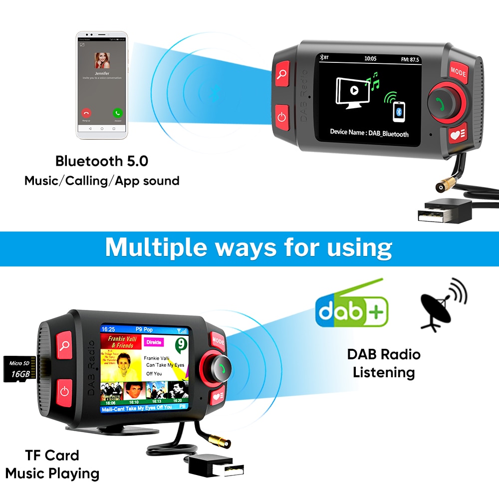 Deelife Car DAB+ Radio DAB Plus Autoradio Receiver Adapter with AUX FM Transmitter Auto Handsfree Bluetooth Car Kit