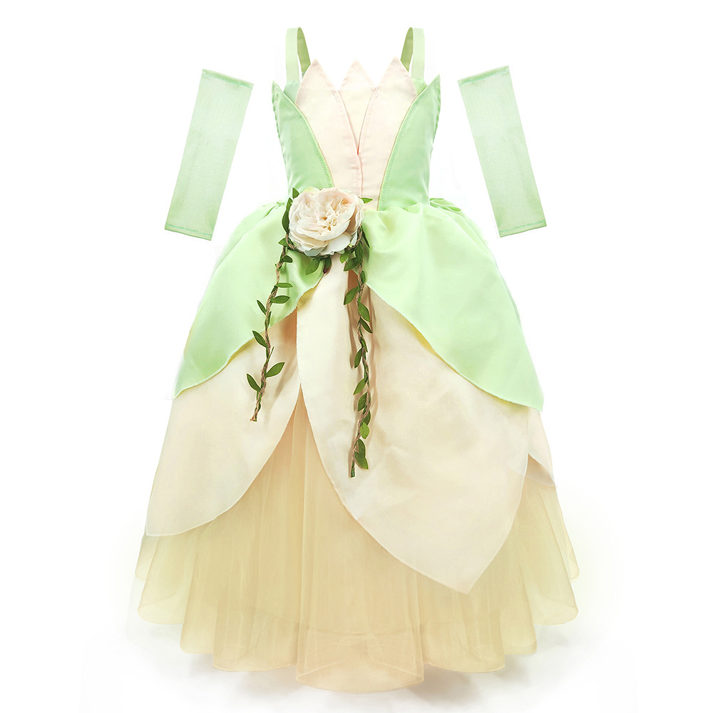 Costume princesse et la grenouille pour filles, robe Tiana de carnaval, robes de jeu de rôle: Dress A / 10-11T