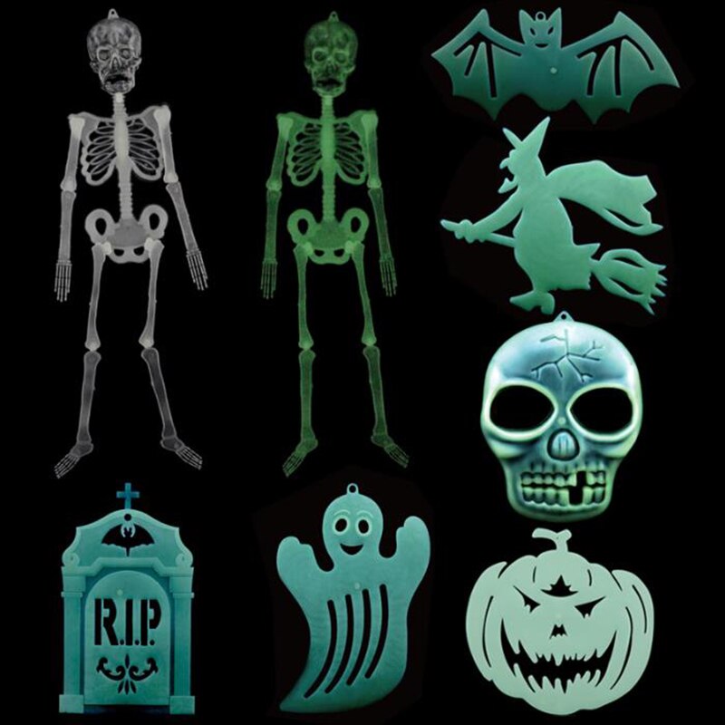1Pcs Horror Lichtgevende Beweegbare Schedel Skelet Halloween Rekwisieten Glow Halloween Eve Scary Halloween Decoratie