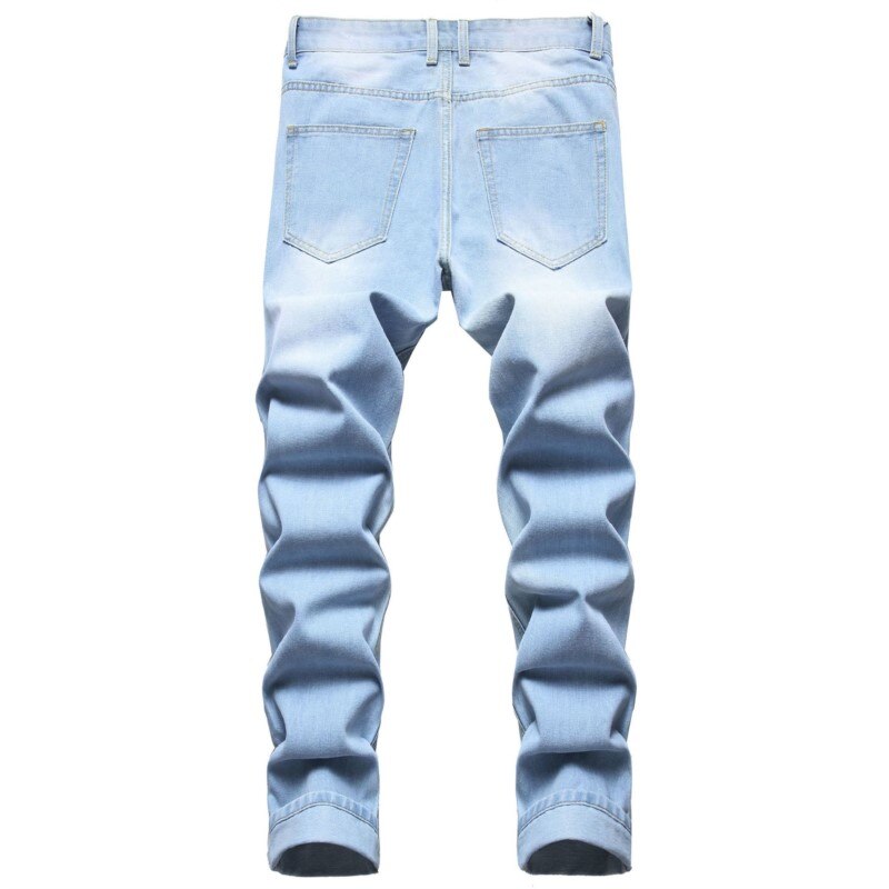 Pantalones vaqueros rasgados de estilo urbano para hombre, Jeans lisos lavados de estilo Vintage, informales, ajustados, azul claro