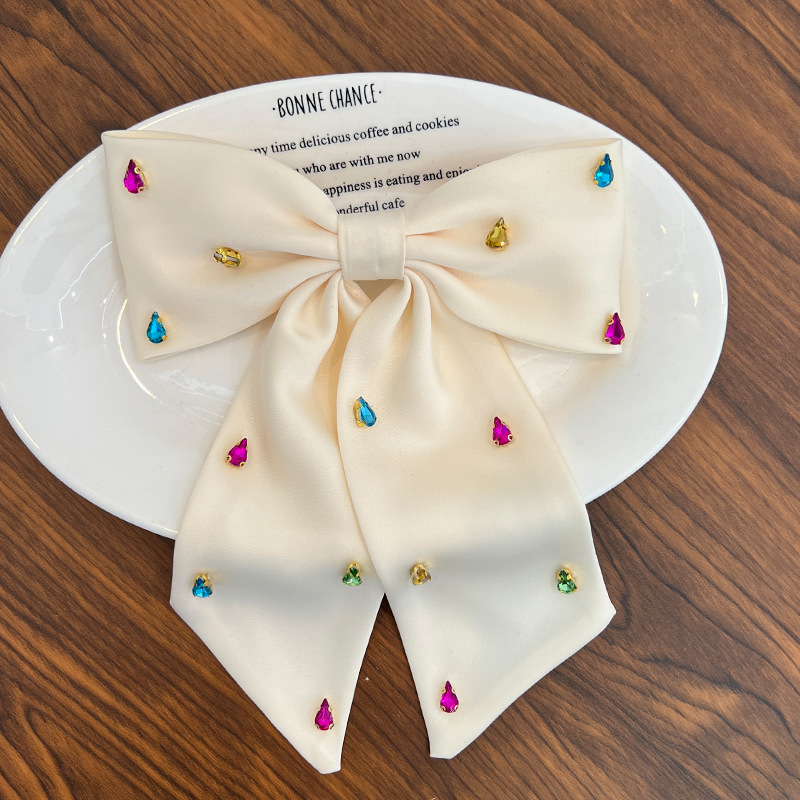 Ladies' Hair Clips Bowknots Colorful Rhinestones Barrette Headwear Sweet Gentle Versatile High Hair Accessories: GRAY