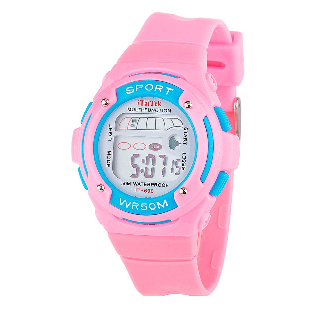 Digitale Horloge Voor Kinderen Wekker 30M Waterdichte Led Lichtgevende Sport Horloge Roestvrij Stalen Gesp Plastic Band Horloge: B