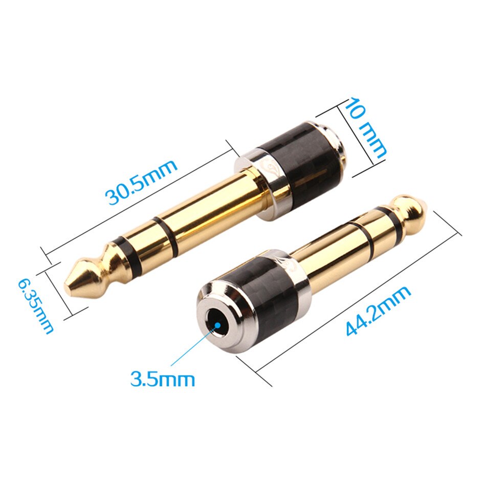 6.35mm Jack 3 Pole Carbon Fiber Speaker DIY Stereo 3.5mm Headset Adapter Hifi Hoofdtelefoon Plug 6.5mm Mannelijke naar 3.5mm Vrouwelijke Jack