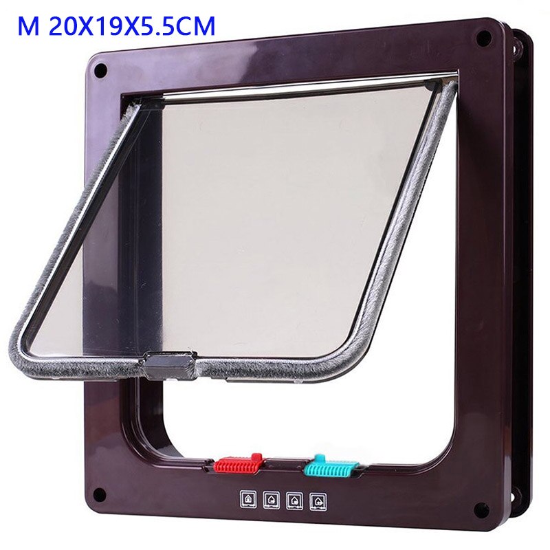 Cat Flap Door with 4 Way Security Lock Dog Flap Door for Dog Cats Kitten ABS Plastic Small Pet Gate Door Kit Cat Dogs Flap Doors: Brown M 20x19x5.5cm