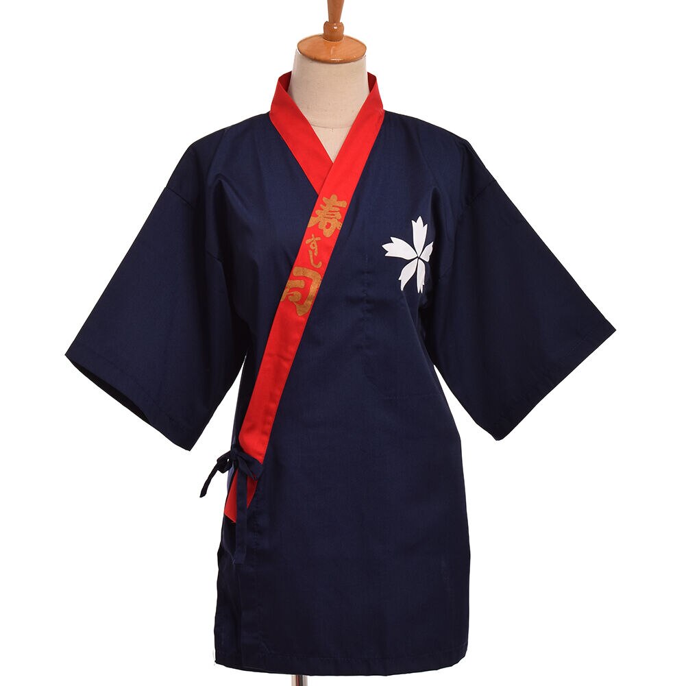 Haori Kimono Sushi Cosplay Yukata Japanese Sushi Restaurant Chef Uniform Coat Blouse Costume: Dark Blue / XL