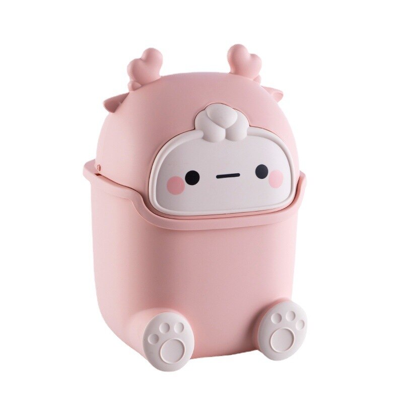 Cute Desktop Mini Clamshell Garbage Storage Bucket Cartoon Pig Office Home Accessories Desk Trash Can Storage Box