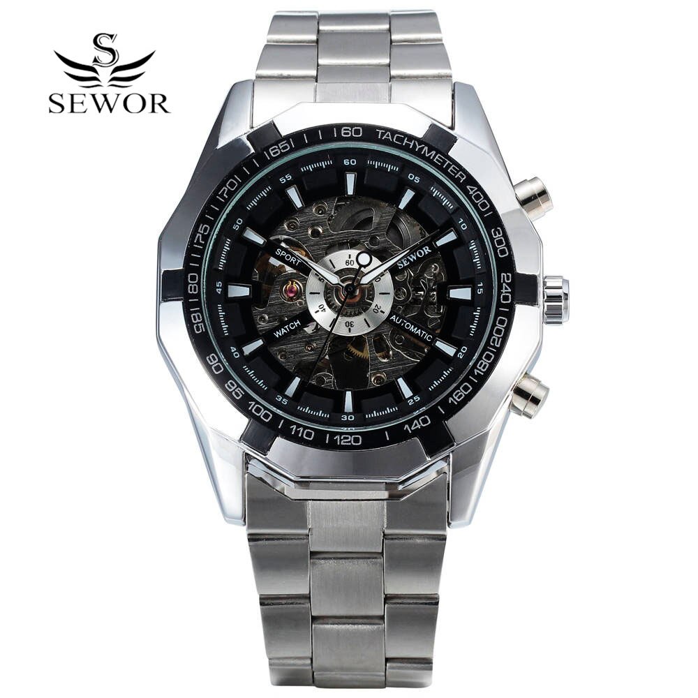 SEWOR Mannen Horloges Roestvrij Staal Automatische Mechanische Horloges Heren Skeleton Horloges Mannen Sport Horloges Mannen Horloges Reloj