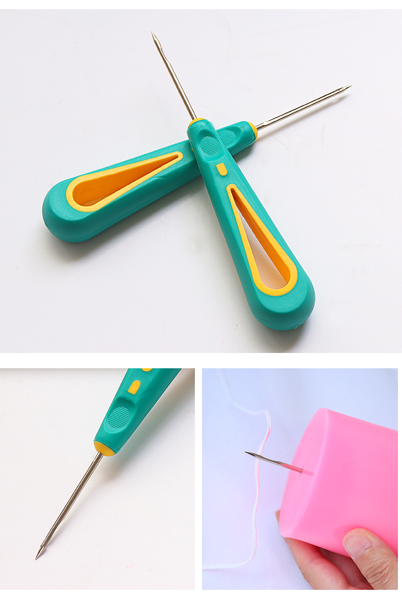 Detachable Steel Sticher Sewing Awl High Rubber Sewing Crochet Hook Needle Tool with Hook Plastic Handle Sewing Accessory