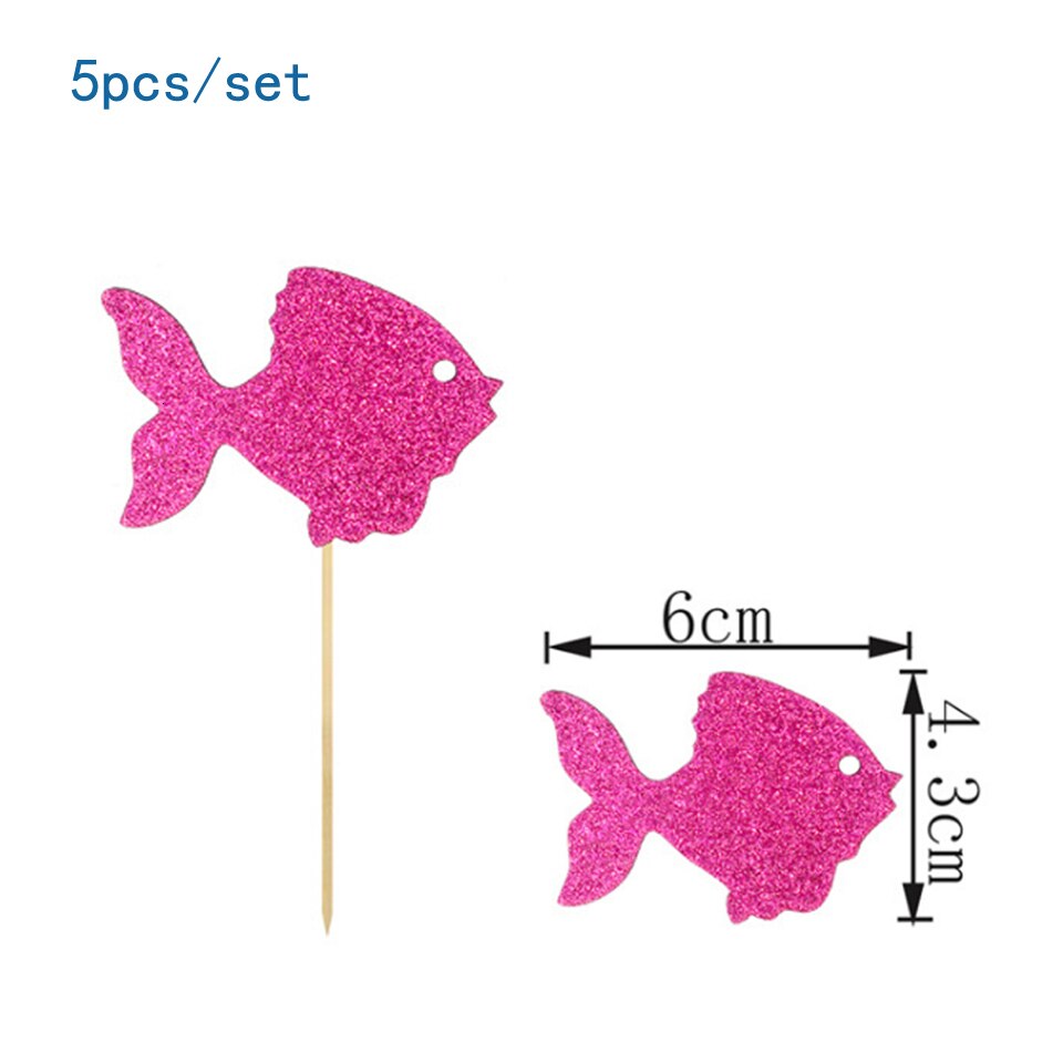 1 set engångsservis för haj tecknade havsdjur papperstallrikar koppar för födelsedag/babydusch dekoration tillbehör för barnfest: Rosa fisk -5 st