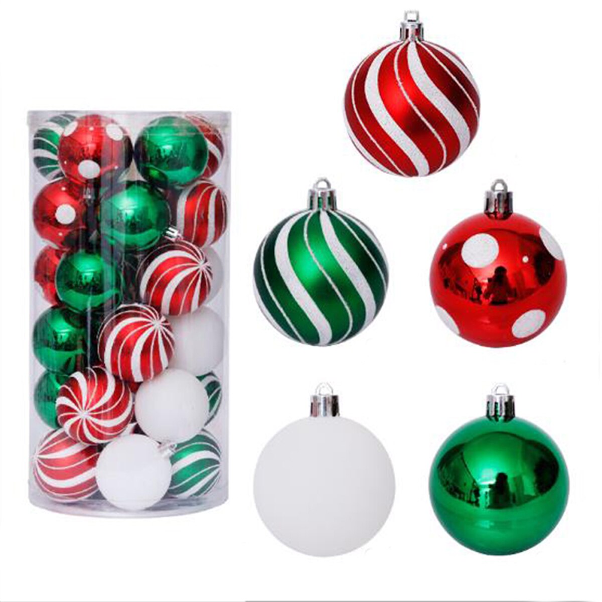 Ornamentos de plástico transparente para bolas, 6 cm, 30 peças, cor de bola de natal, decoração para casa, festa, mercado de natal, pingente de árvore