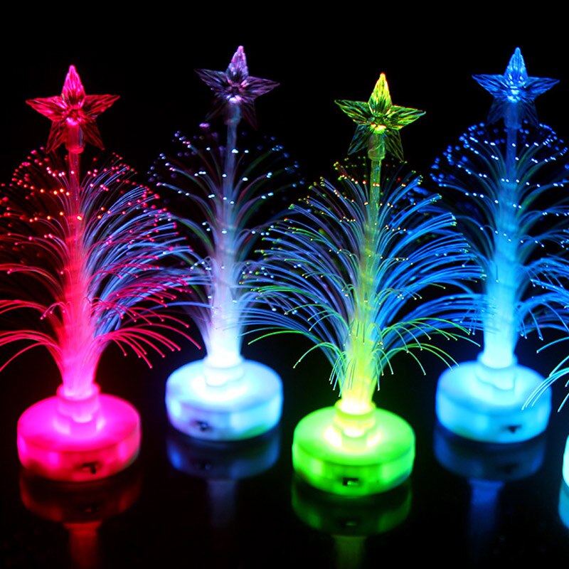Colored Fiber Optic LED Light-up Mini Christmas Tree with Top Star Battery Powered: Default Title