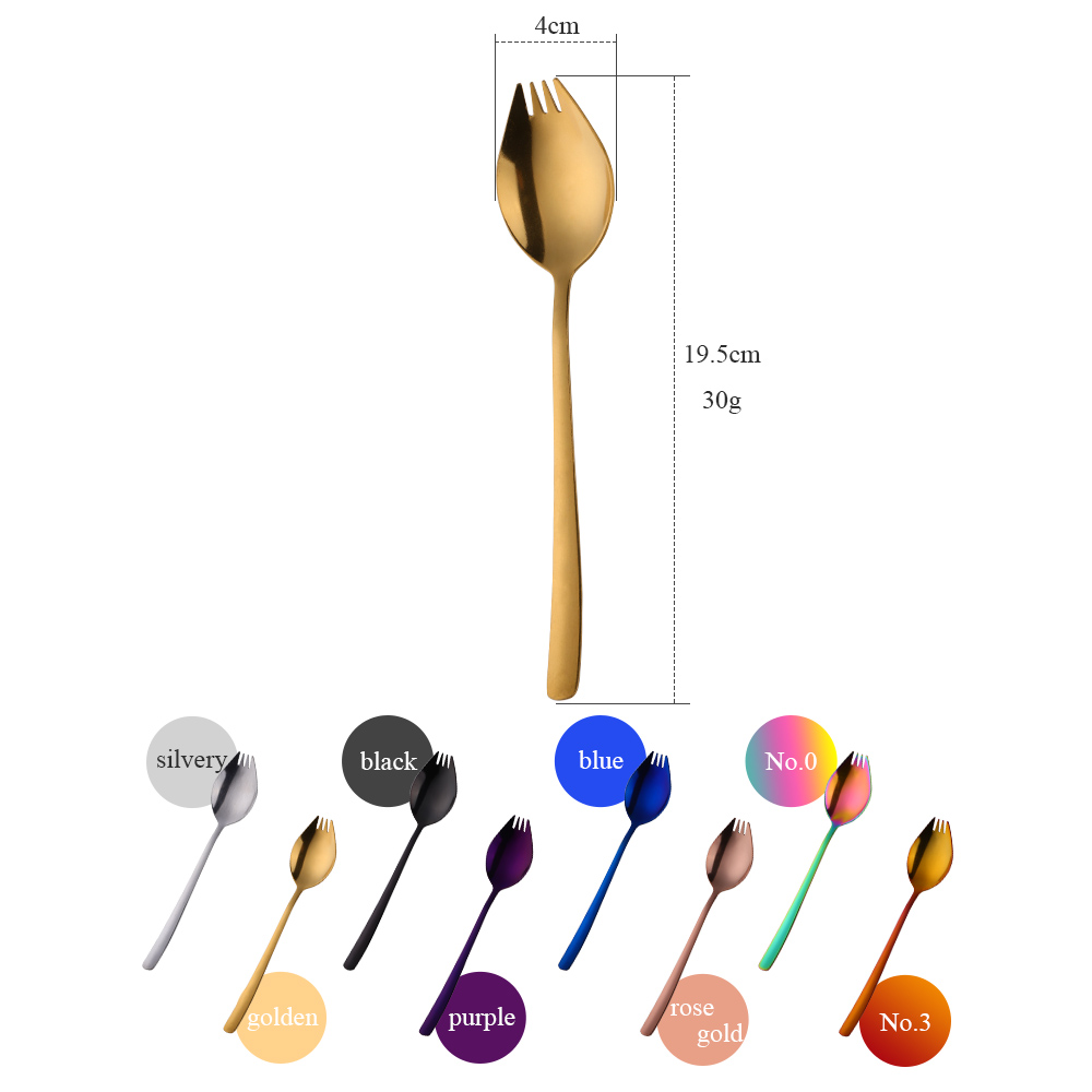 8PCS Stainless Steel Dinner Spork Camping Tableware 2 In 1 Colorful Rainbow Dessert Salad Fork Unique Spoons Bento Accessories
