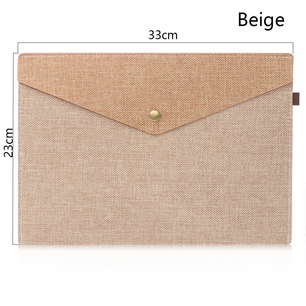 1PC Simple A4/A5 Big Capacity Document Bag Imitation Linen Canvas Felt File Bag Briefcase File Folders Office Supply: L beige
