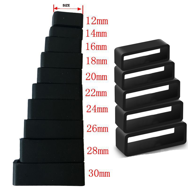 2Pcs 5Pcs 10Pcs Black Watchband 12 14 16 18 20 22 24 26mm Silicone Band Rubber Strap Loops Ring Accessories Holder Locker