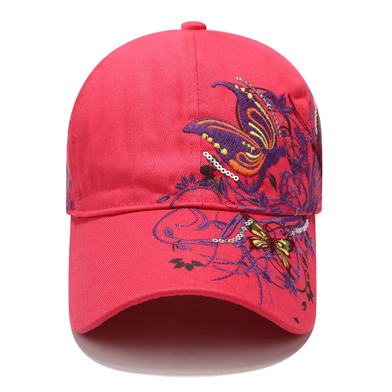 Gorras de béisbol a la para mujer, gorros de béisbol a la de algodón informales para adultos, para exteriores y viajes, Sombreros con bordado de mariposas y flores