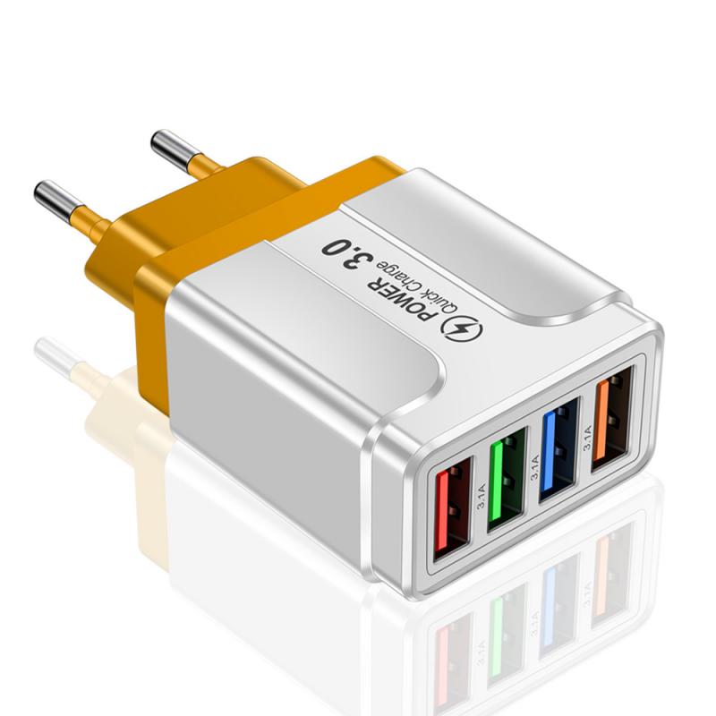 Mobiele Telefoon Reizen Opladen Hoofd Voor Iphone 12 Xiaomi Huawei Tablet Draagbare Eu/Us/Uk Plug 3.1A Vlinder 4 Usb Lader: orange EU