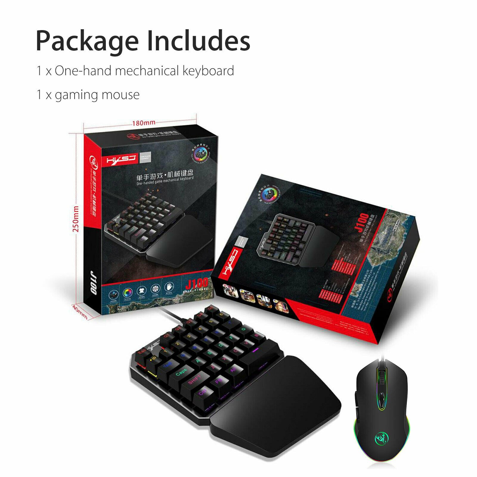 Mini LED Ergonomic Single Hand Game Keyboard + Mouse Mice Computer One Hand Left Hand Wired Keypad