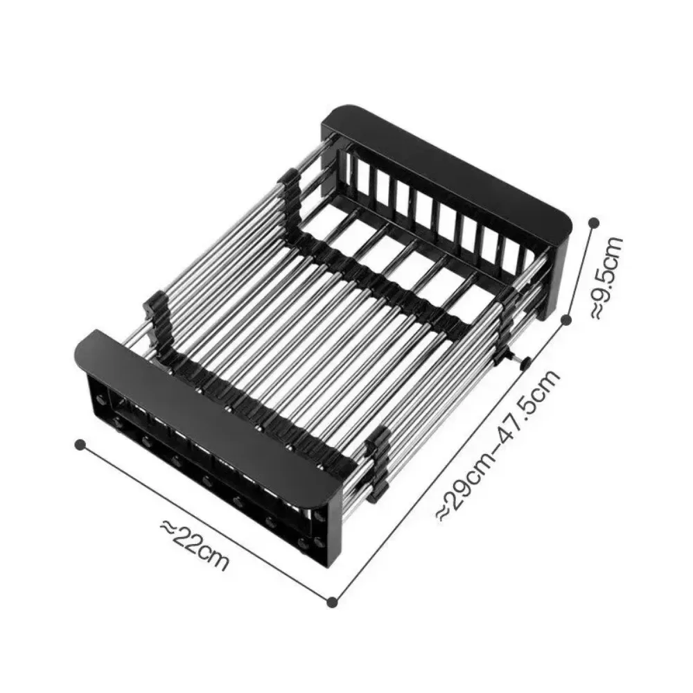 Escurridor de platos ajustable, escurridor telescópico de acero inoxidable, organizador de cocina para frutas y verduras, desagüe para fregadero perfecto para la mayoría de los fregaderos
