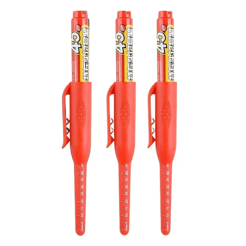 12-1 Uds. Rotuladores multiusos de 45mm de profundidad con agujeros, puntas largas, rotuladores impermeables para baño, carpintería, bolígrafos de carpintero de cabeza larga: Gris claro