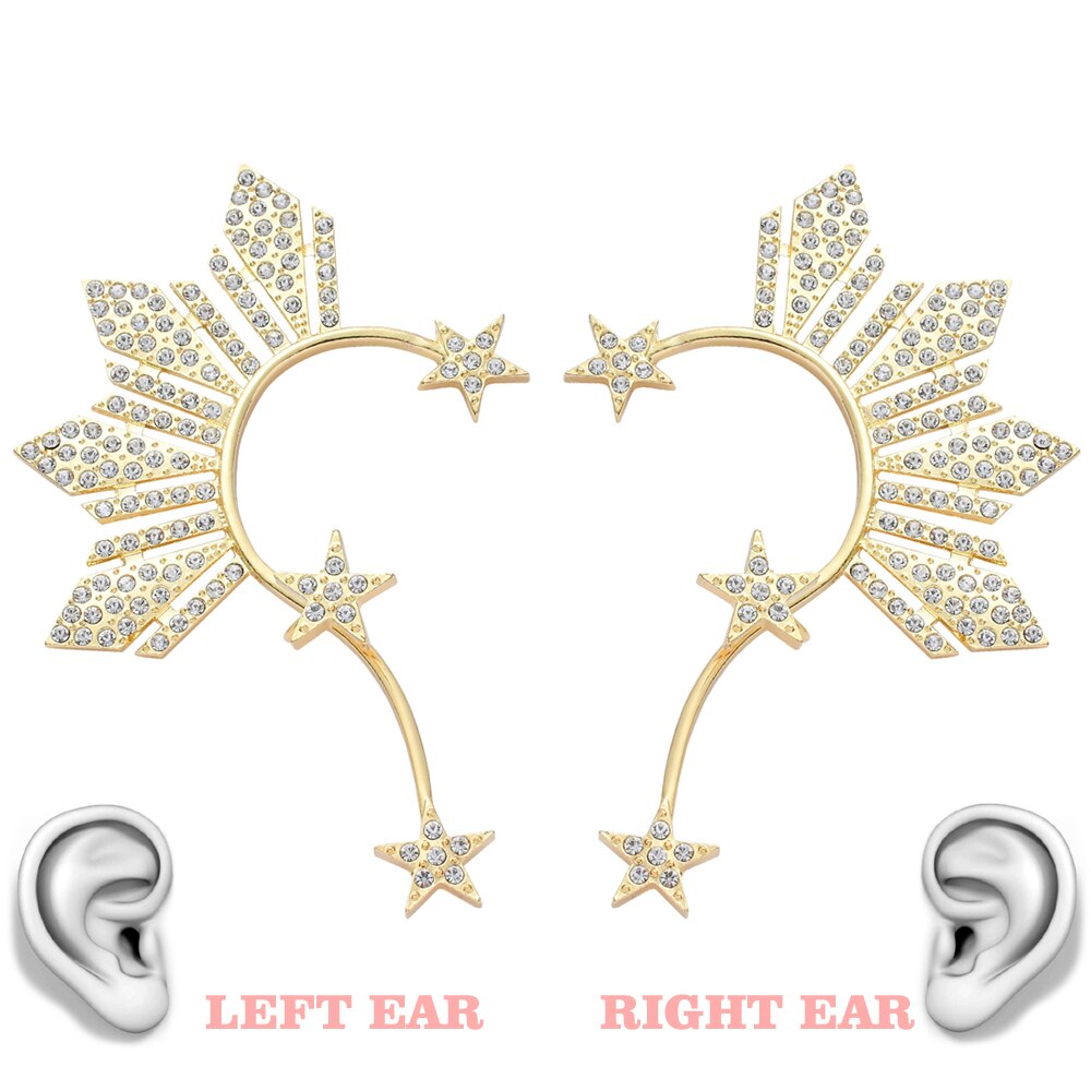 1 stk rhinestone stars manchet klips på øreringe uden piercing kvinder guld farve krystal store øre manchet smykker