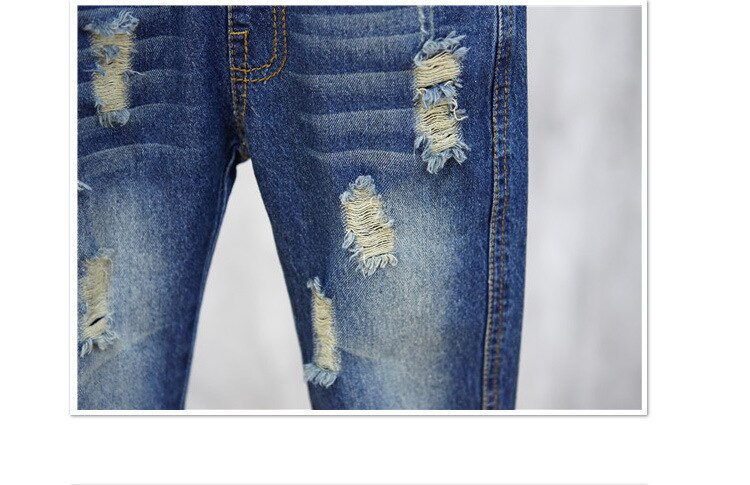 Forår børnetøj slanke solide huller denim blå baby piger drenge jeans til piger drenge børn afslappede jeans lange bukser
