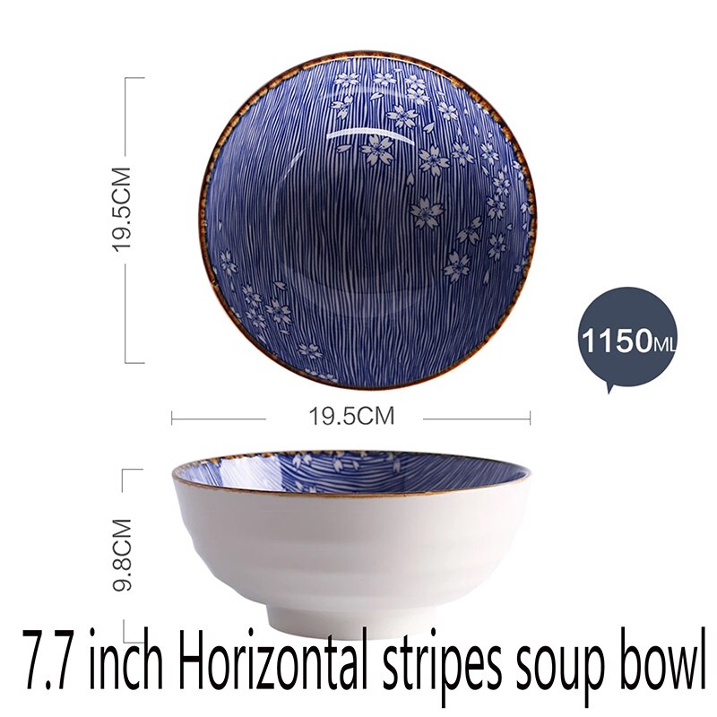 Timemore kersenbloesem japanse stijl keramiek eetrijstkom soepkom ramenkom huishoudelijke visschotel sushibord: 7.7 inch soepkom