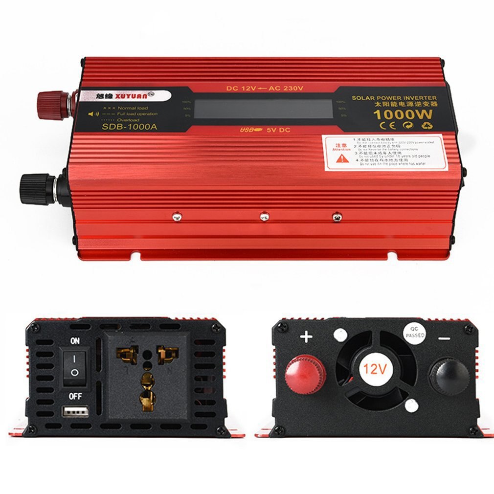XUYUAN Car Inverter DC12V 50Hz Red Power Converter Inverter With Display Screen With USB Port Cooling Fan System