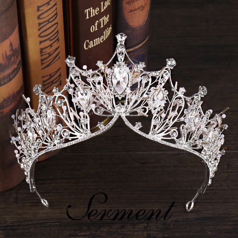 SERMENT Charm Princess Bridal Crown Tiaras Crystal Zircon Silvered Crown Bride Wedding Hair Accessories