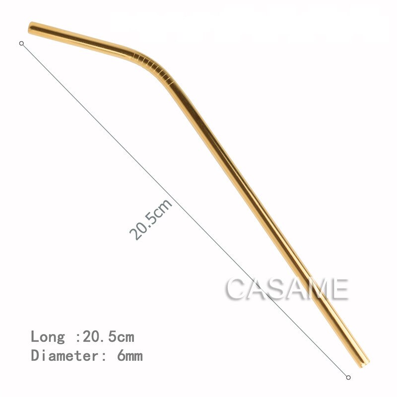 Pailles réutilisables en acier inoxydable, 6 pièces, pailles en métal doré de alimentaire, ensemble de brosses pour fête juteuse,: Gold Bent Straws