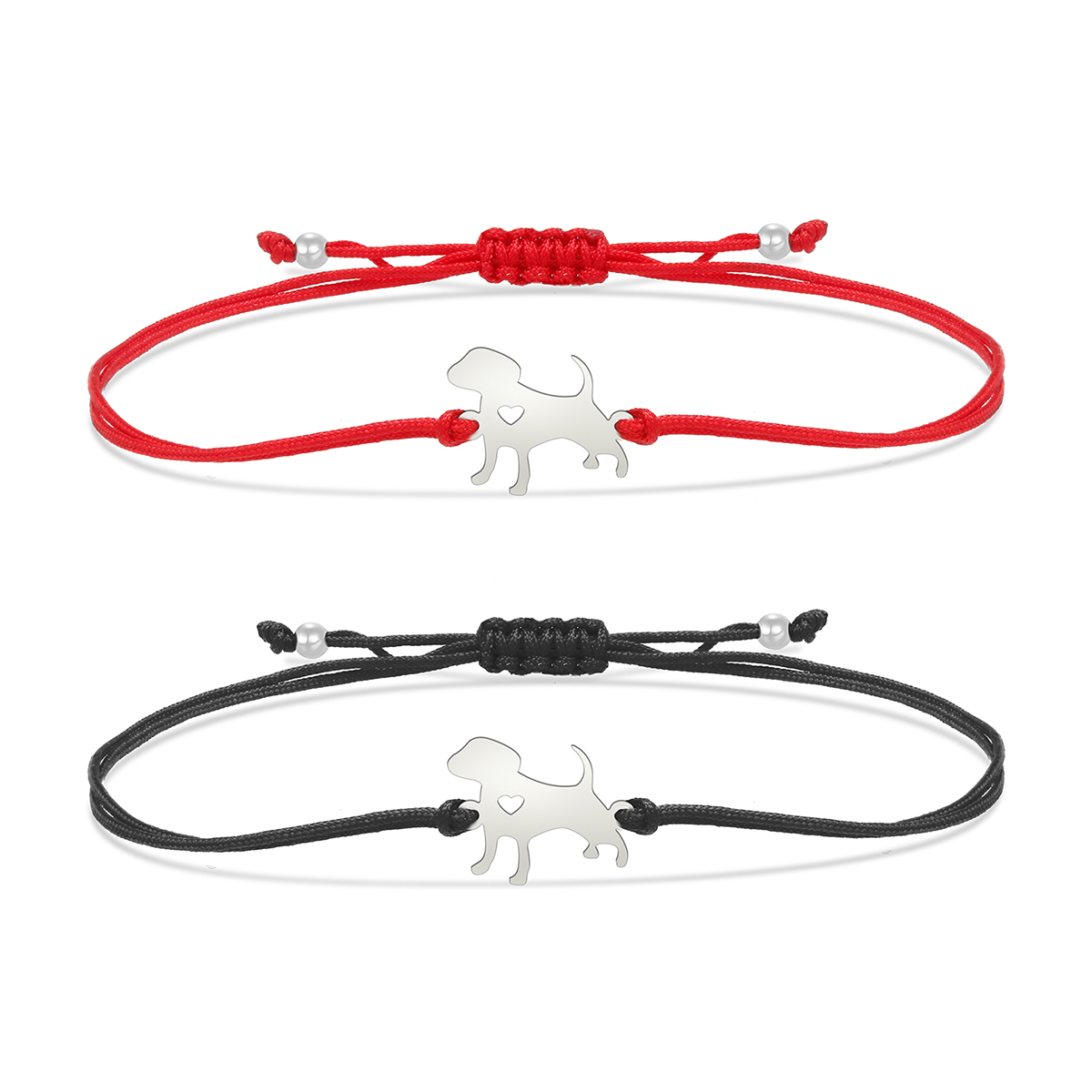 Rvs Hond Met Holle Perzik Hart Charme Rode Koord Verstelbare Armband Vrouwen Eenvoudige Gevlochten String Handgemaakte Sieraden